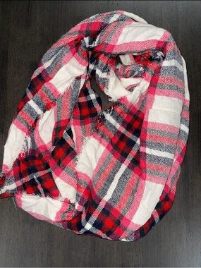 Cozy Pink, Red & Navy Plaid Scarf